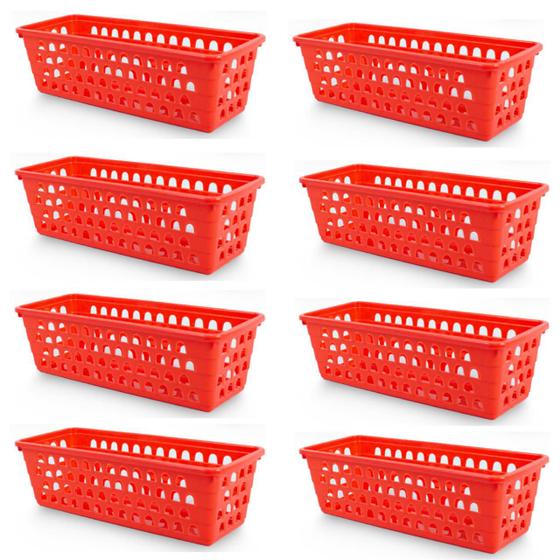 Imagem de Kit 8 Cestos Multiuso Comprido Retangular Vermelho 28x11x8 Cm 123Organizei
