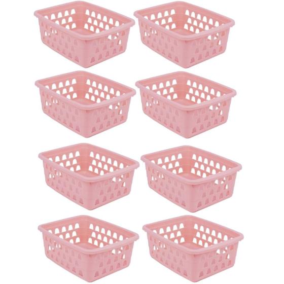 Imagem de Kit 8 Cestos Multiuso Médio Rosa 20X6,5X15Cm Pp 1032 Uninjet