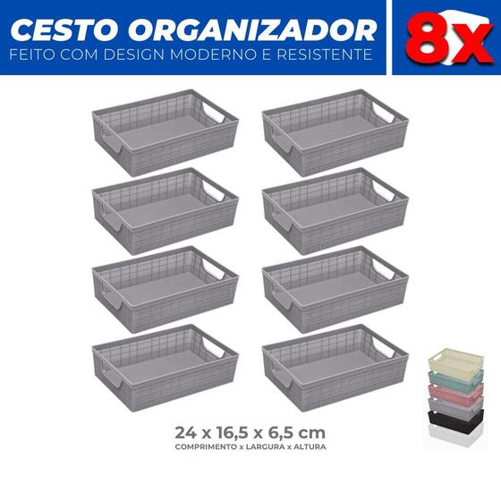 Imagem de Kit 8 Cestos Organizador Multiuso Armário Lavanderia P 24x16