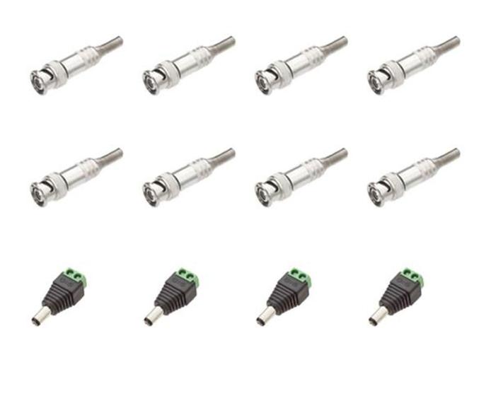 Imagem de Kit 8 conector bnc mola parafuso +p4 macho para cftv