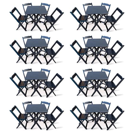 Imagem de Kit 8 Conjunto com Jogo de Mesa 60x60 com 4 Cadeiras Dobráveis - Preto