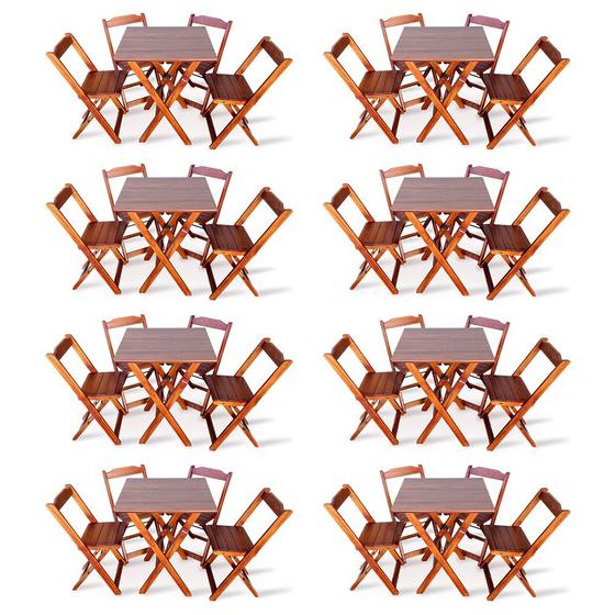Imagem de Kit 8 Conjunto com Jogo de Mesa 70x70 com 4 Cadeiras Dobráveis - Imbúia