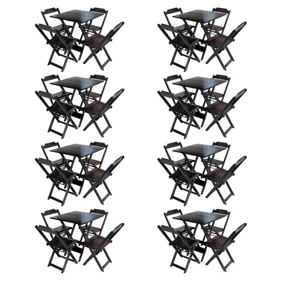 Imagem de Kit 8 Conjuntos de Mesa com 4 Cadeiras de Madeira Dobravel 70x70 Tabaco