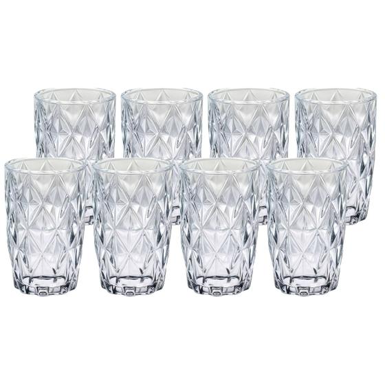 Imagem de Kit 8 Copos De Vidro Resistente Diamente 370 ML Transparente