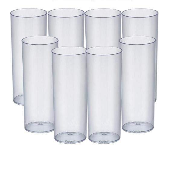 Imagem de Kit 8 Copos Tubo Long Drink Acrílico Transparente 300ml