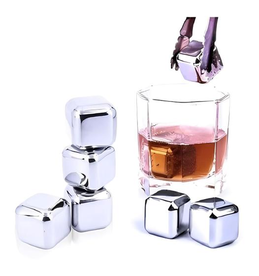 Imagem de Kit 8 Cubo Gelo mágico Inox Reutilizável C/ Pegador Whisky