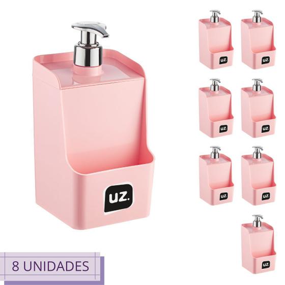 Imagem de Kit 8 Dispenser Rosa Quadrado Slin Porta Esponja/Sabão UZ