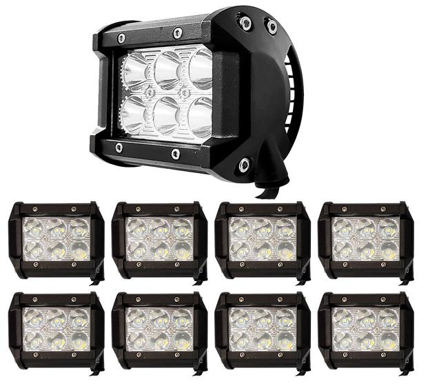 Imagem de Kit 8 Farol Milha 6 Leds 18w Quadrado Off-road 6000k Branco Frio Universal Longa Distância Caminhão SUV Moto Trilha