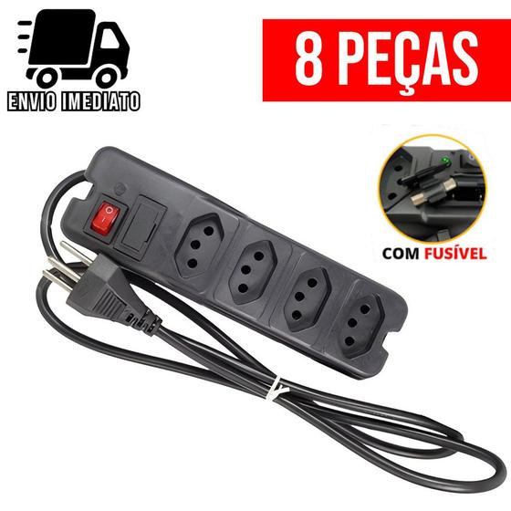 Imagem de Kit 8 Filtro de Linha 4 Tomadas Régua de Tomada com Fusível Extensão Elétrica Bivolt Tripolar