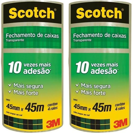 Imagem de Kit 8 Fitas de Empacotamento 3M SCOTCH 5802 45MM X 45M