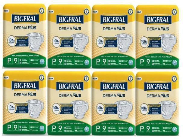 Imagem de KIT 8 FRALDAS GERIATRICA BIGFRAL DERMA PLUS P / 9 = 72 un