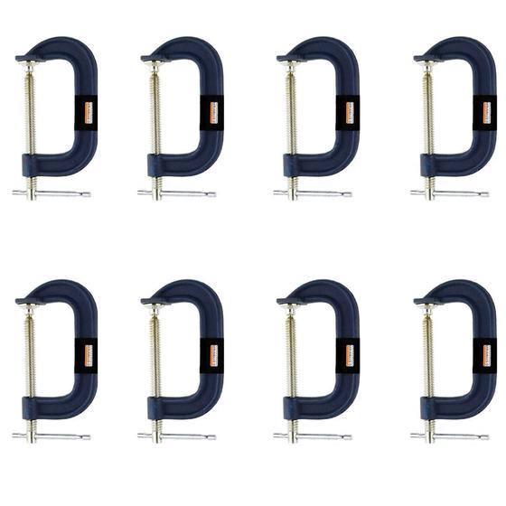 Imagem de Kit 8 Grampos Tipo C Marceneiro Carpinteiro Pesado 2 Polegadas