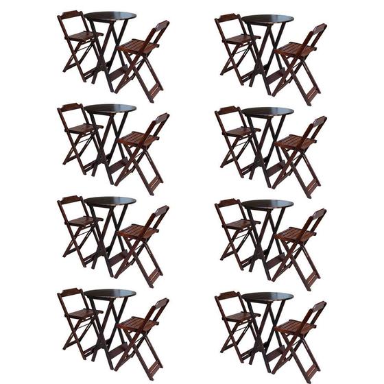 Imagem de Kit 8 Jogos de Mesa Bistrô de Madeira com 2 Cadeiras Dobravel Ideal para Bar e Restaurante Imbuia