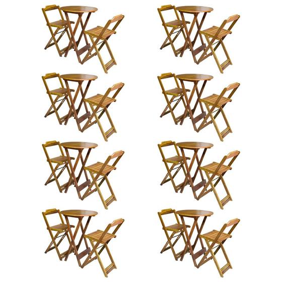 Imagem de Kit 8 Jogos de Mesa Bistrô de Madeira com 2 Cadeiras Dobravel Ideal para Bar e Restaurante Mel