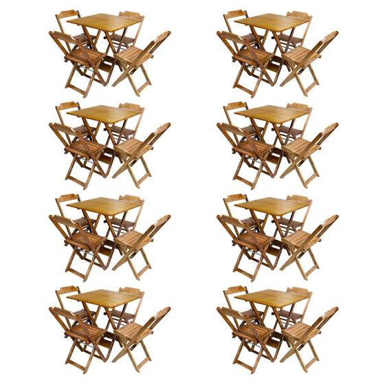 Imagem de Kit 8 Jogos de Mesa com 4 Cadeiras de Madeira Dobravel 70x70 Ideal para Bar e Restaurante - Mel