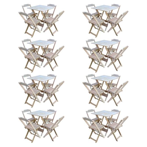 Imagem de Kit 8 Jogos de Mesa com 4 Cadeiras de Madeira Dobravel 70x70 Ideal para Bar e Restaurante - sem Pint