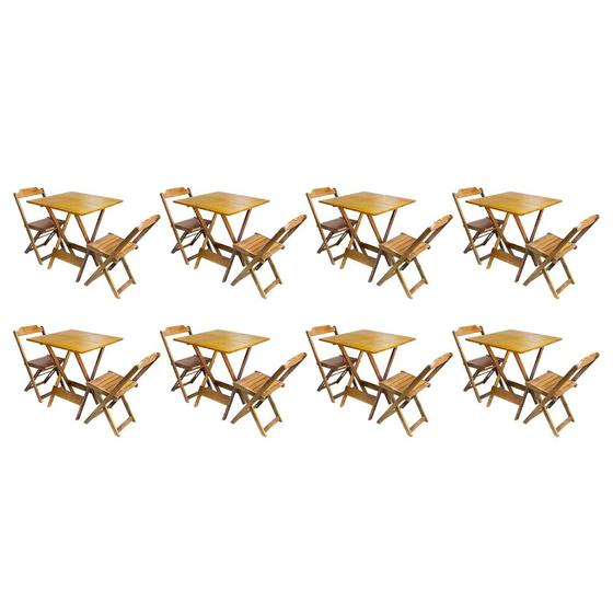 Kit 8 Jogos de Mesa Dobravel com 2 Cadeiras de Madeira 70x70 Ideal para Bar e Restaurante - Mel - PREGUIÇOSA Imagem de Kit 8 Jogos de Mesa Dobravel com 2 Cadeiras de Madeira 70x70 Ideal para Bar e Restaurante - Mel