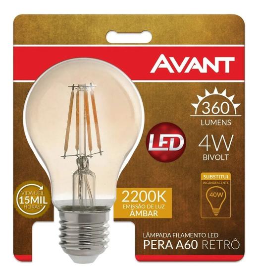 Imagem de Kit 8 Lampada Retro A60 Filamento Led 4w Ambar 2200k Avant