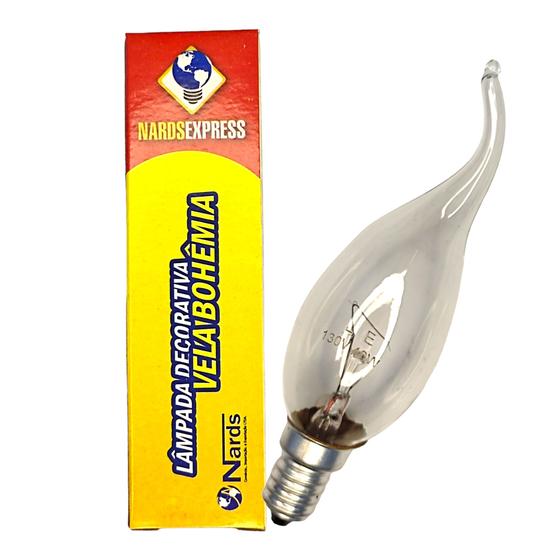 Imagem de kit 8 Lâmpada Vela Bico Torto 40w 127v E14 Clara Branco quente