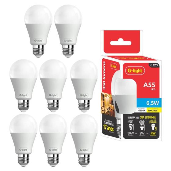 Imagem de Kit 8 Lâmpadas Led 6,5W 565 Lumens Branco Frio Formato Bulbo