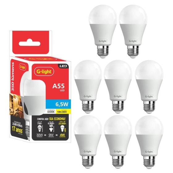 Imagem de Kit 8 Lâmpadas Led 6,5W E27 Autovolt 6500K Branco Frio Cor