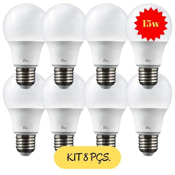 Imagem de Kit 8 Lâmpadas Led Bulbo 15w Branca Neutra E27 3000k