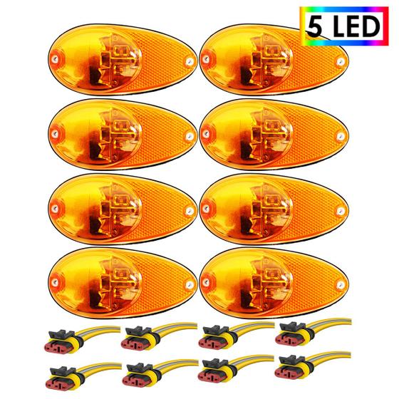 Imagem de KIT 8 Lanterna Lateral Ônibus Dupla Função 5 Led BIVOLT +Conector