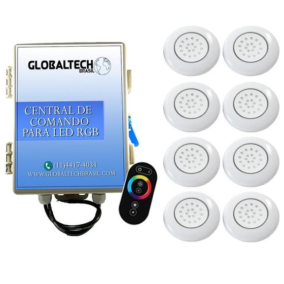 Imagem de Kit 8 Led Piscina Abs Rgb 18W + Central + Controle Touch Ros