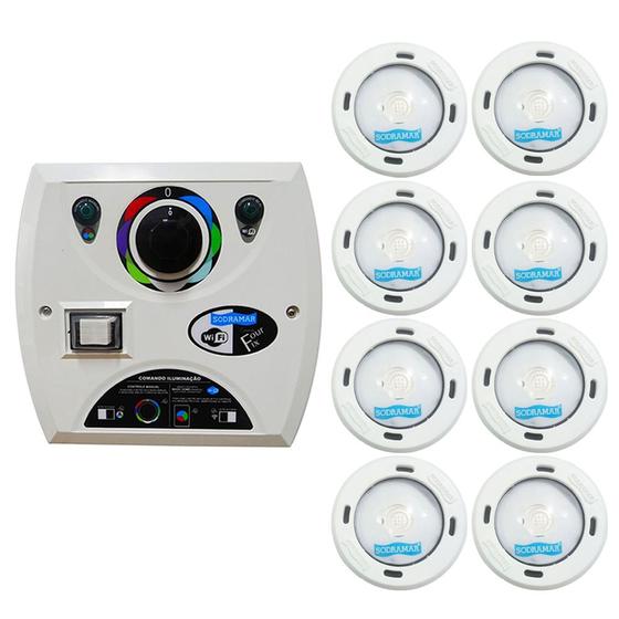 Imagem de Kit 8 LED Piscina RGB Colorido COB + Central Wifi Sodramar
