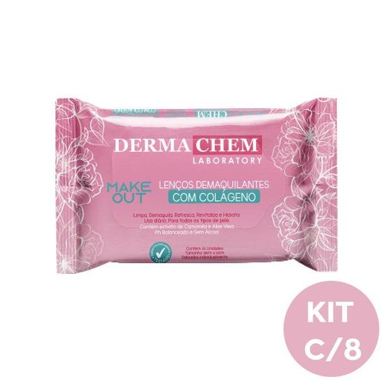 Imagem de Kit 8 Lenços Demaquilante Colágeno Dermachem MakeOut 25un