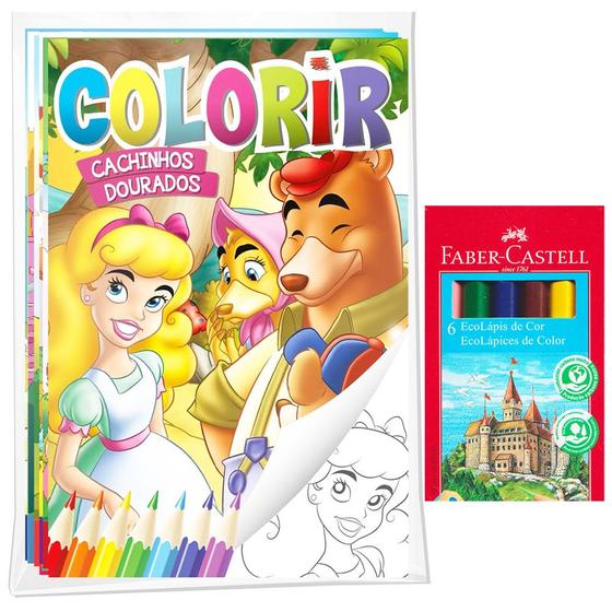 Imagem de Kit 8 Livrinhos Colorir Contos De Fadas Clássicos + 6 Mini Ecolápis De Cor Coleção Ler E Colorir Ideal P/ Lembrancinha - Rideel  Bicho Esperto