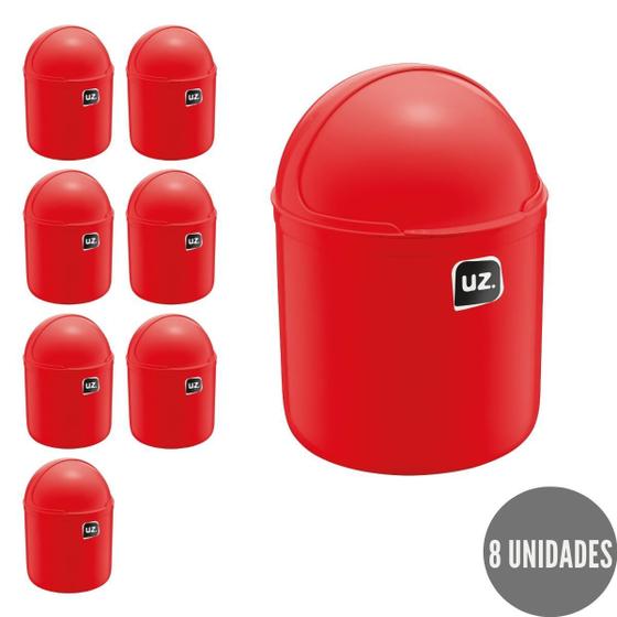 Imagem de Kit 8 Lixeiras com Tampa p Escritorio Gourmet Vermelho 4L