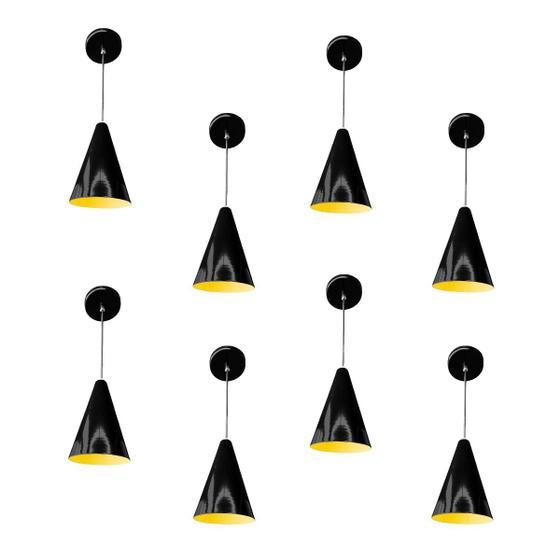 Kit 8 Luminária Pendente Cone Com Interior Amarelo Com Fiação 110/220v