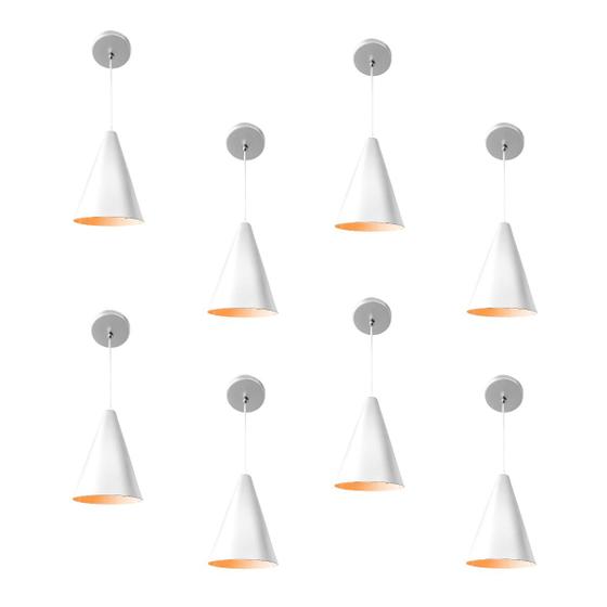 Kit 8 Luminária Pendente Cone Com Interior Laranja Com Fiação 110/220v