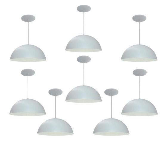 Imagem de Kit 8 Luminária Pendente Meia Lua 34cm Com Interior Branco Brilho Com Fiação 110/220v
