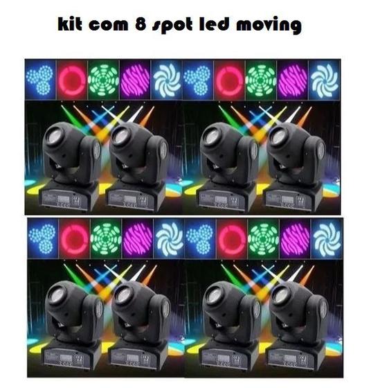 kit 8 Mini Spot Led Moving Head 20w 7 Desenhos Cores Potente Menor preço em kit 8 Mini Spot Led Moving Head 20w 7 Desenhos Cores Potente