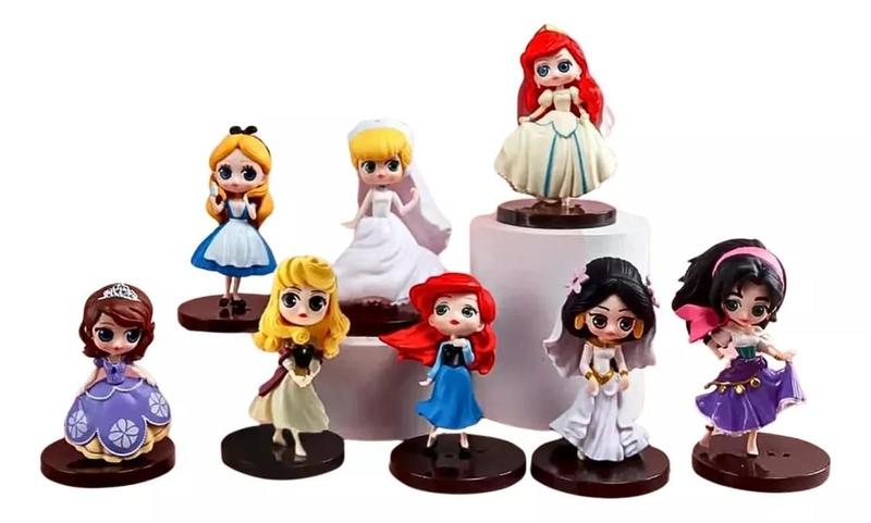 Imagem de Kit 8 Miniaturas Princesas Disney Fofas Com Base 8,5 cm