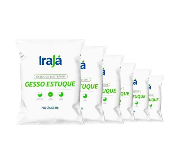 Imagem de Kit 8 Pacotes Gesso Estuque 1Kg Irajá