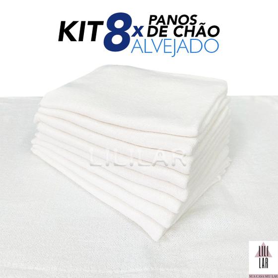 Imagem de Kit 8 Panos de Chão Branco para Limpeza 43x65cm Saco Alvejado