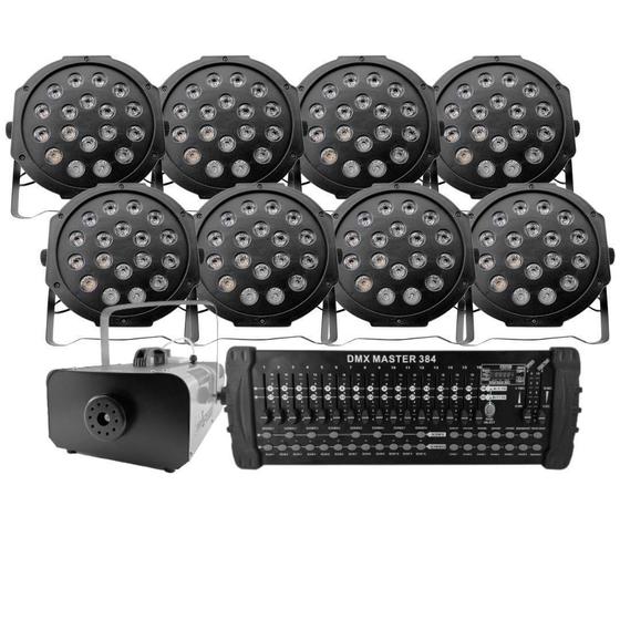 Imagem de Kit 8 Par Led + Máquina De Fumaça 2000W + Mesa Dmx 384