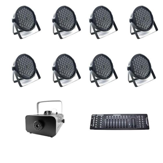 Imagem de Kit 8 Par Leds + Máquina De Fumaça 2000W + Mesa Dmx 512