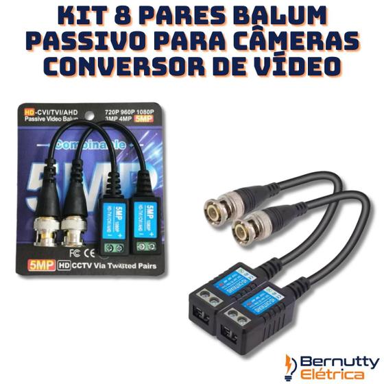 Imagem de kit 8 Pares Balum Passivo Para Câmeras Conversor de Vídeo HD TVI CVI AHD 1080 5MP