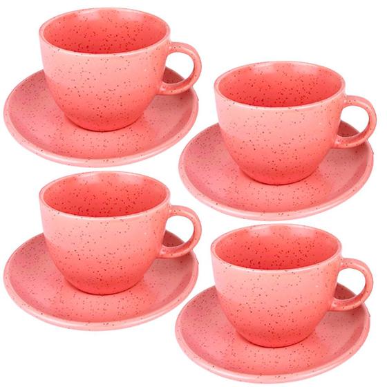 Imagem de Kit 8 Peça Xicaras Com Pires Rosa Para Chã Grande Cantinho Do Café Decoração Mesa Posta