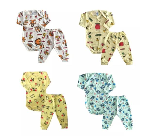 Imagem de Kit 8 Peças 4 Body + 4 Culote Estampados Pijama Bebê Algodão Roupa De bebe Menino Menina