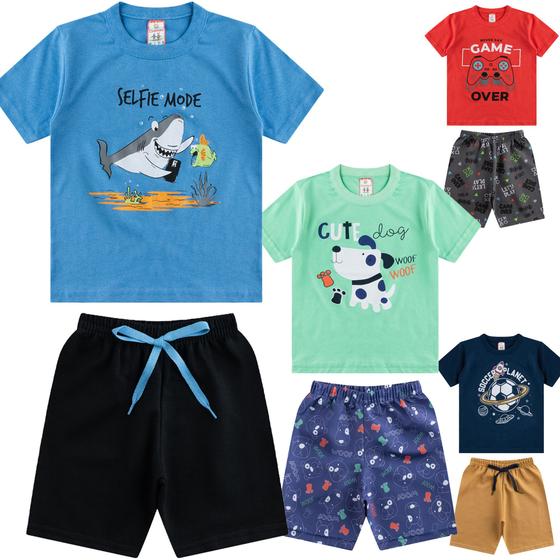 Imagem de Kit 8 Peças Infantil de Verão Masculino com 4 Camisetas e 4 Bermudas Menino