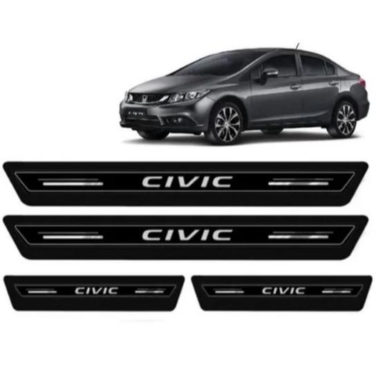 Imagem de Kit 8 Peças Soleira De Porta Resinada Honda Civic 2007 - 2019 - Preta