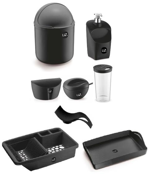 Imagem de Kit 8 Peças Utensílios Para Cozinha Com Lixeira e Porta Detergente Bpa Free UZ