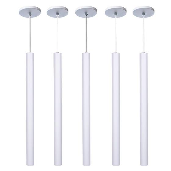 Imagem de Kit 8 Pendente Luminária Tubo Branco 50 Cm + Lâmpada LED Branco Quente