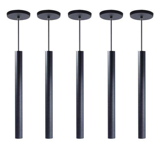 Imagem de kit 8 Pendente Tubo Preto 40 Cm + Lâmpada LED Branco Quente