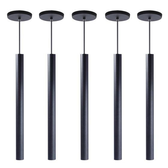 Imagem de Kit 8 Pendente Tubo Preto 50 Cm + Lâmpada LED Branco Neutro